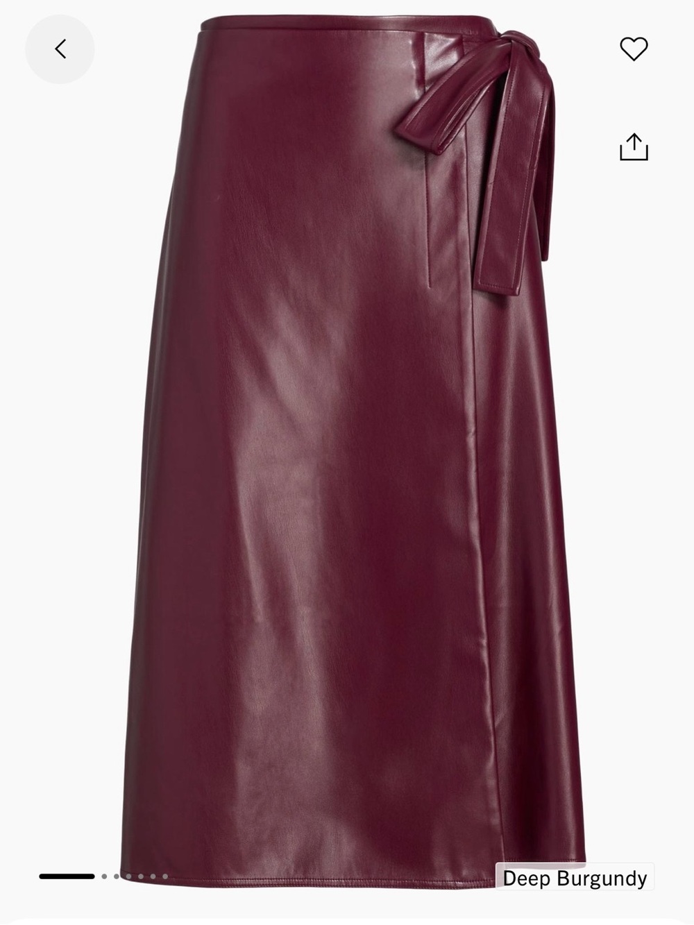Milly Faux-Leather Side-Tie Midi-Skirt - Sz 10 Deep Burgundy